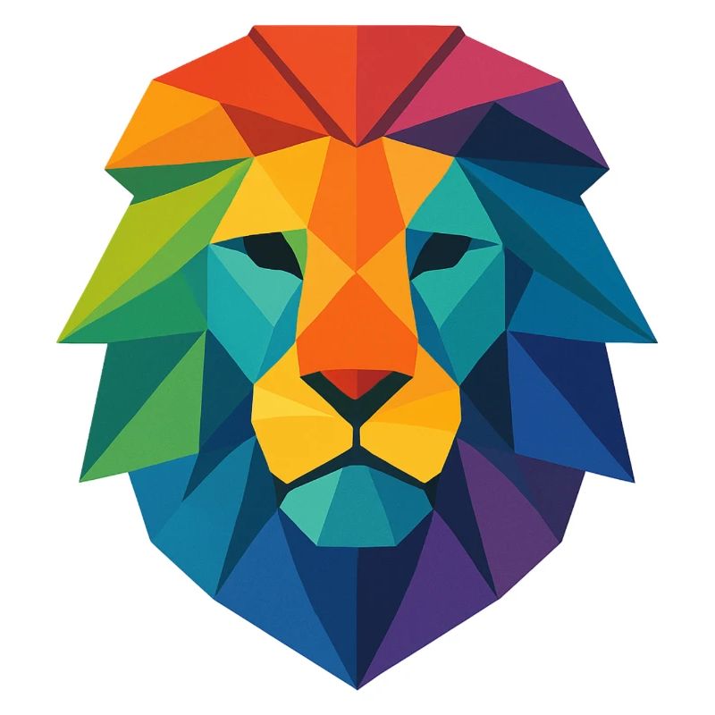 Farbenfroher Wild Poly Low Lion – Art Pop Farben