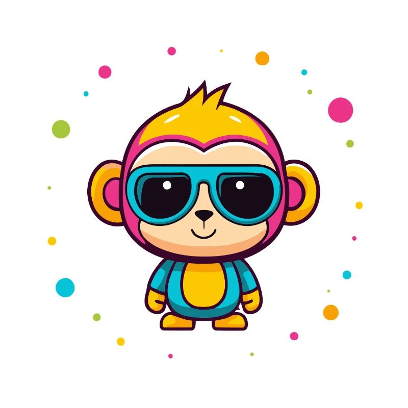 Cute Neon Monkey Blue Glasses