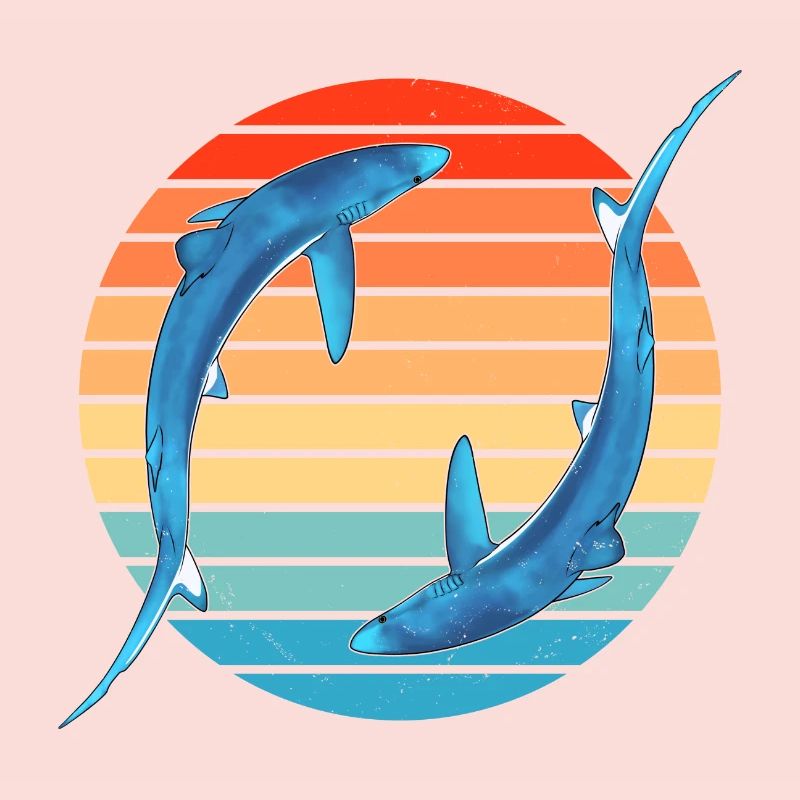 Requin bleu Rétro Coucher de soleil