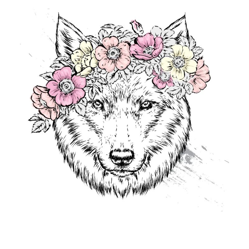 weißer Wolf mit Blumen - Wolf Tshirt