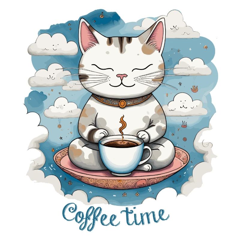 Cat drinking coffee, coffee time, cat humor