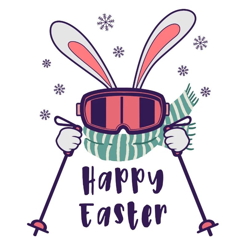 Happy Easter from Skiing Rabbit with ski poles