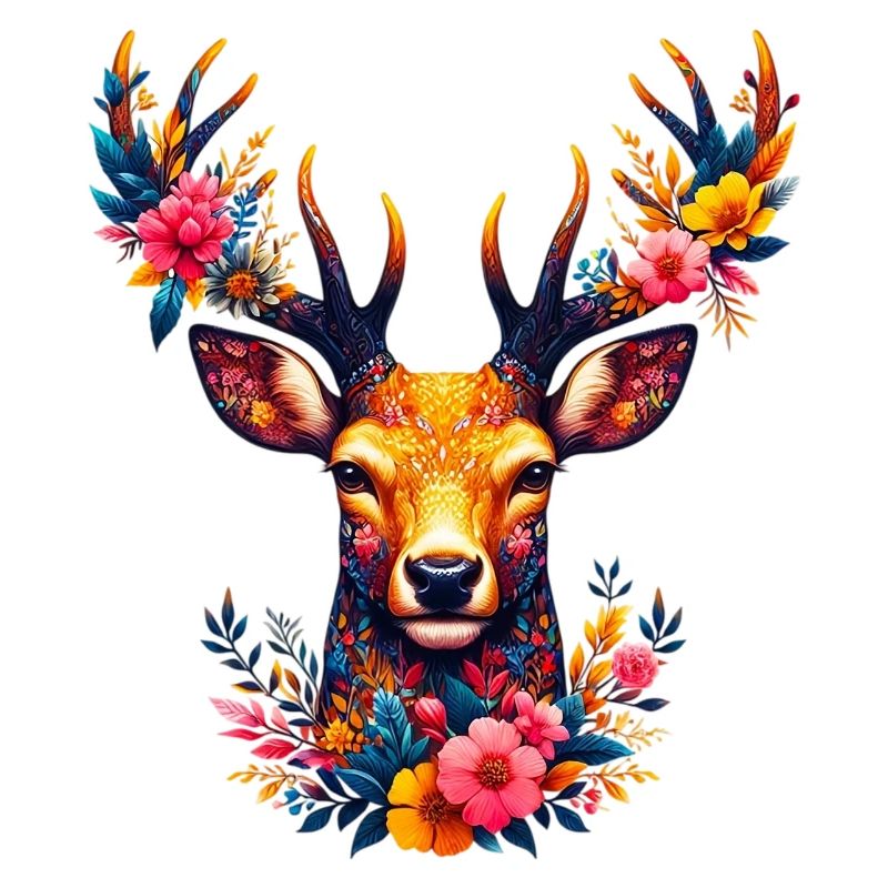 Cerf décoré de fleurs