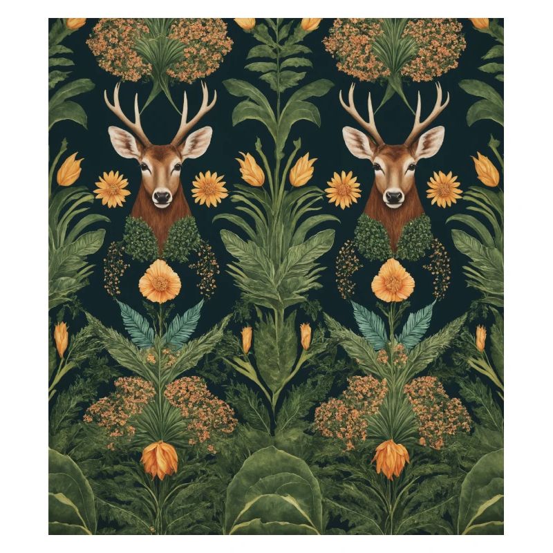 Symmetrical pattern with deer and flowers