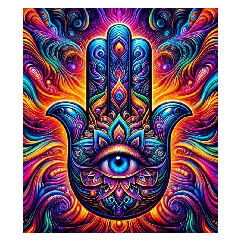 Mandala psychédélique Hamsa Œil Main-Œil