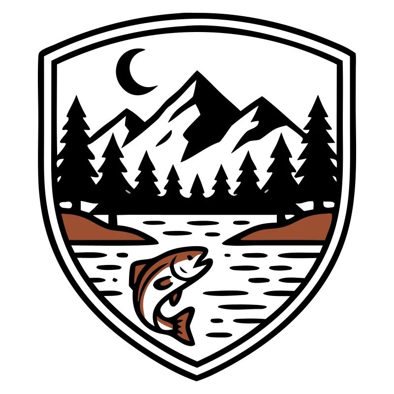 Mountains Forest Fish Shield Logo