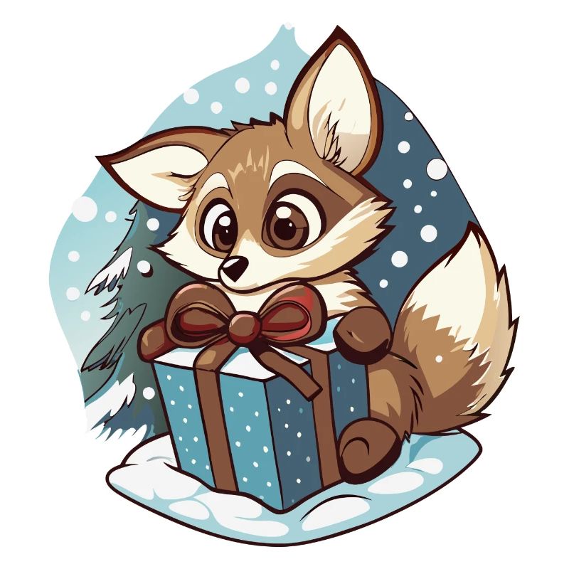 Cute fox unwraps gift