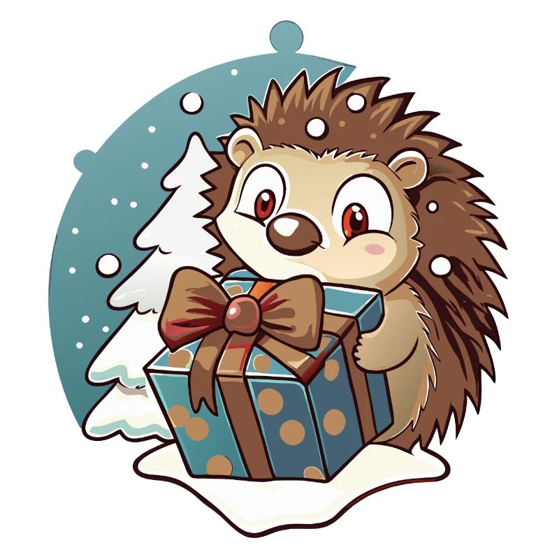 Hérisson mignon avec cadeau à Noël