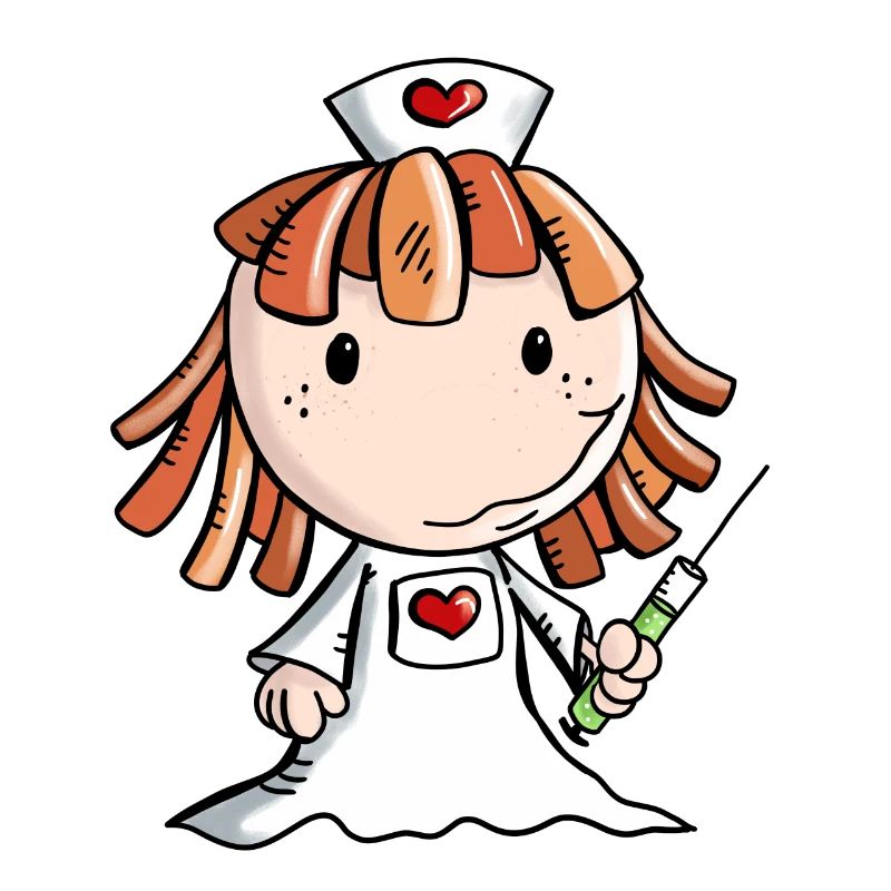 Krankenschwester Comic mit Herz und Spritze
