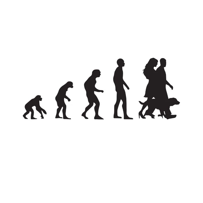 Evolution Ehepaar mit Hund Motiv in schwarz