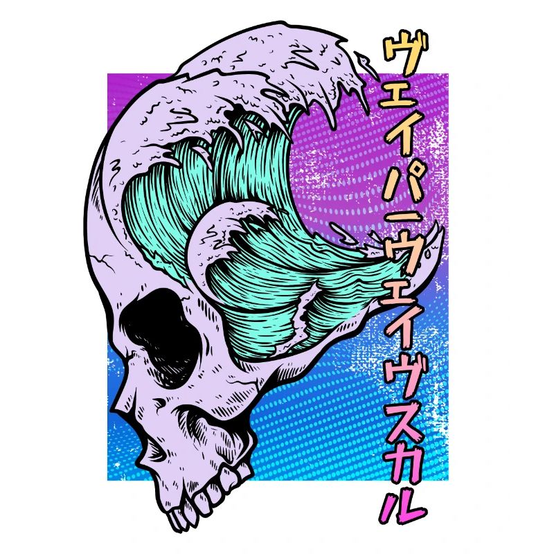 Kaganawa Great Wave Pastel Goth Skull Vaporwave