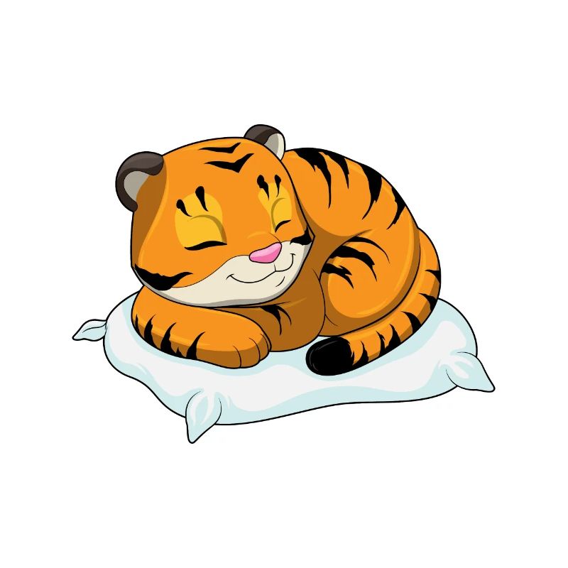 Tiger sleeping with pillows