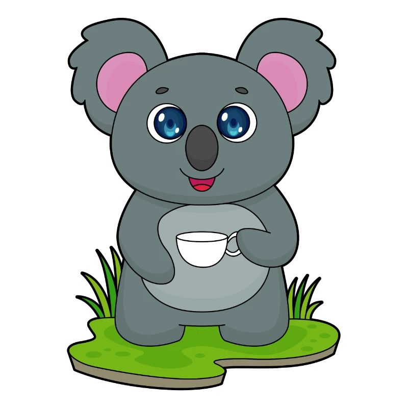 Koala mit Kaffeetasse