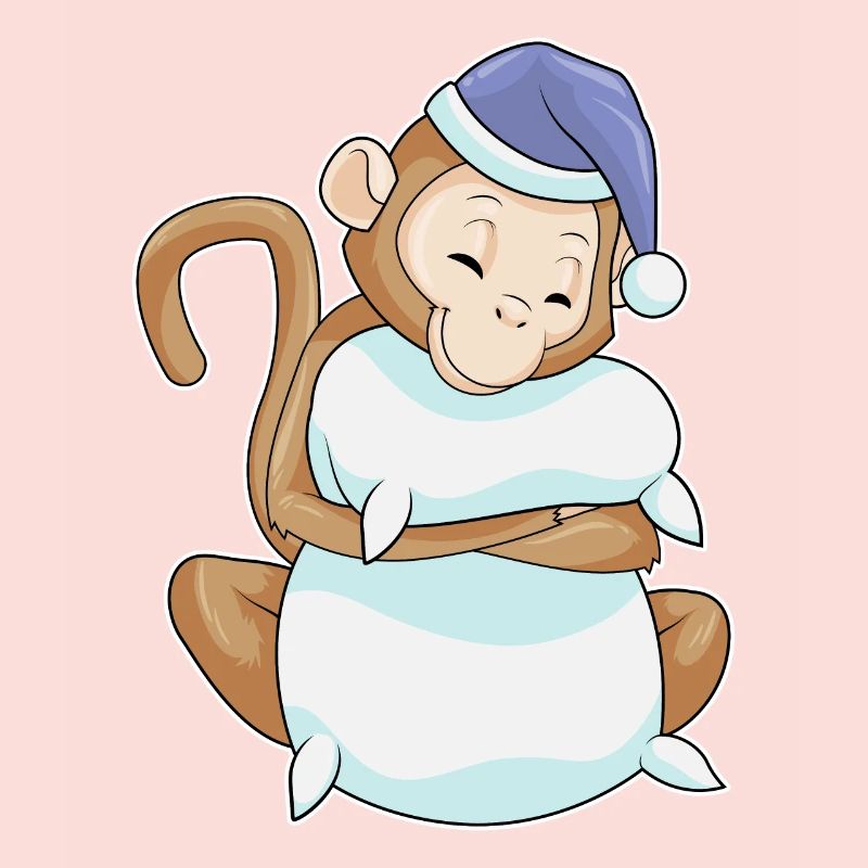 Monkey with pillow & sleeping cap