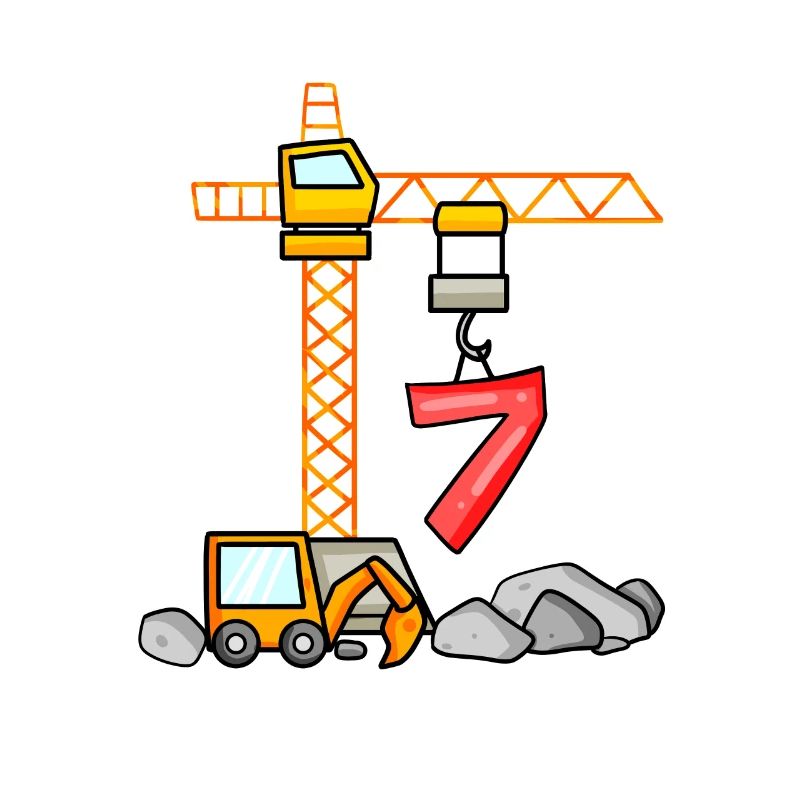 7. Geburtstag 7 Jahre Kran Baustelle Bagger Junge