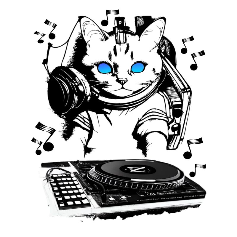Cat DJ avec table de mixage