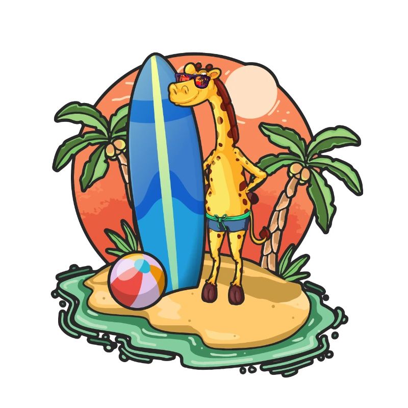 Funny Giraffe Surf Lovers Cool Surfboard Surfing