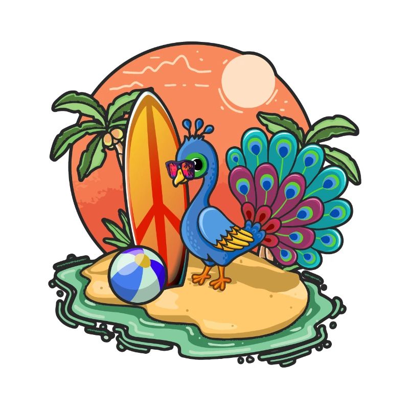 Funny Peacock Surf Lovers Cool Surfboard Surfing