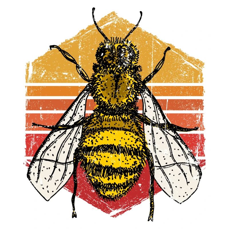 Sunset Bee Retro Illustration