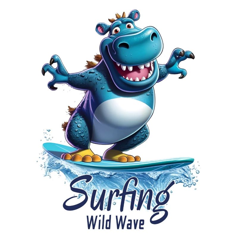 Hippopotame cool avec une planche de surf - surfeur