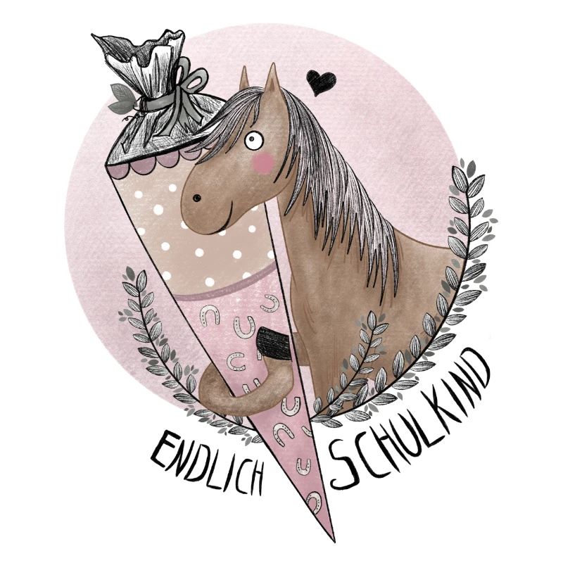 Endlich Schulkind Pferd mit Schultüte