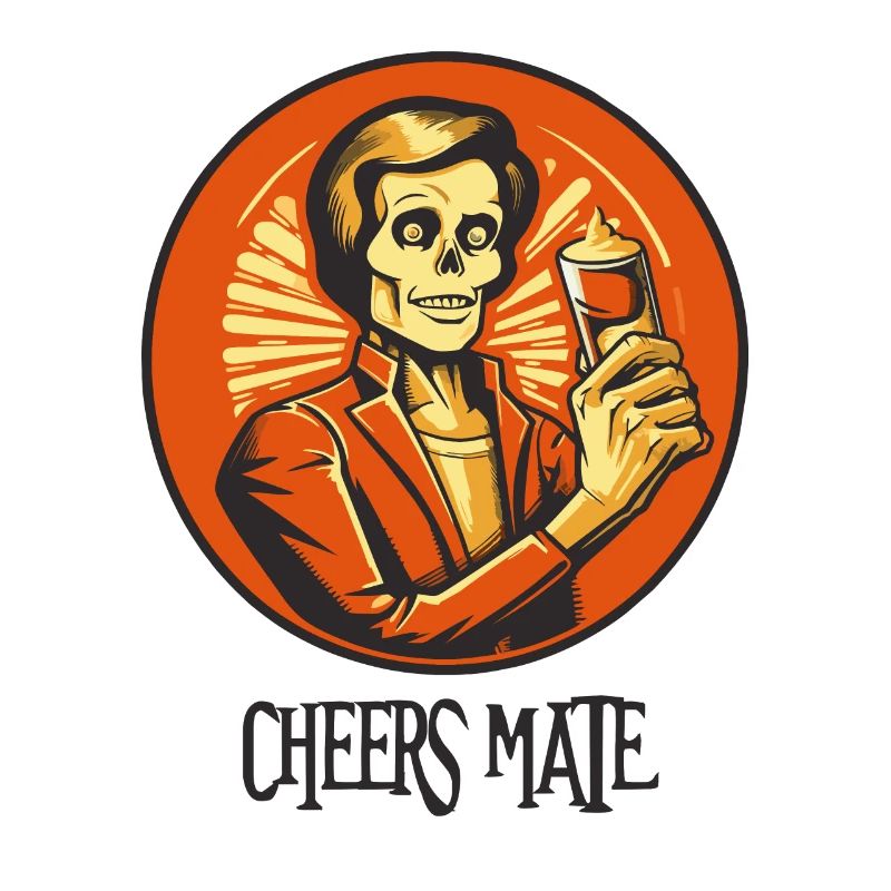 Skeleton ghost with a glass, cheers buddy
