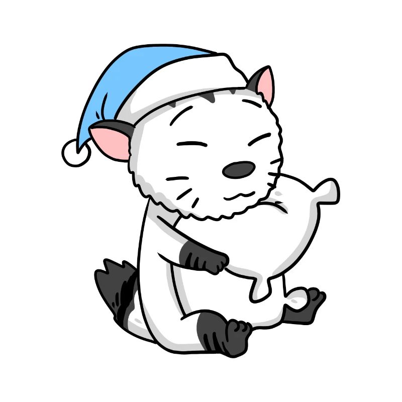 Sleeping Tired - Cat with Pillow and Sleepy Cap