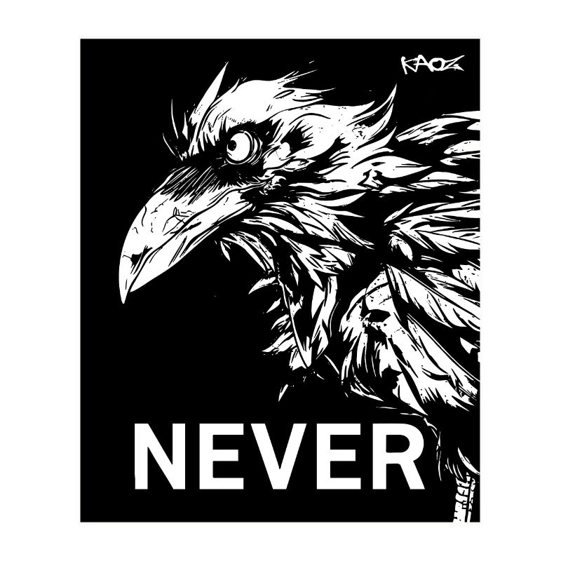 Never, a black raven