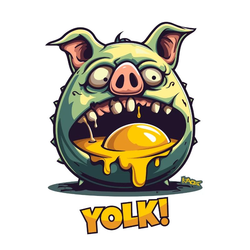 Zombie pig devours egg yolk