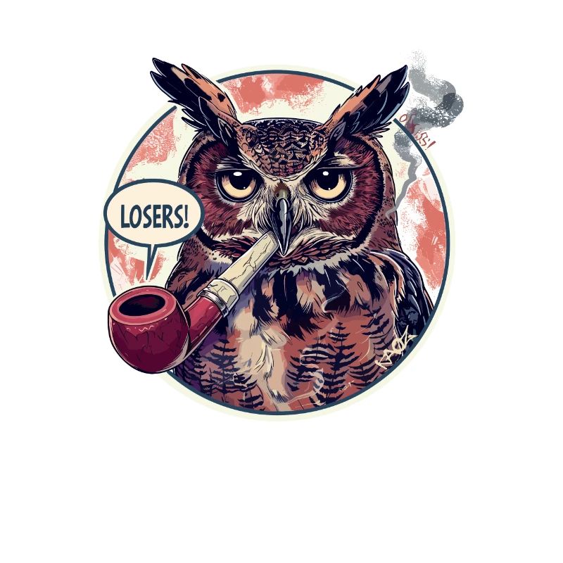 Un hibou avec une pipe à tabac dit « perdant »