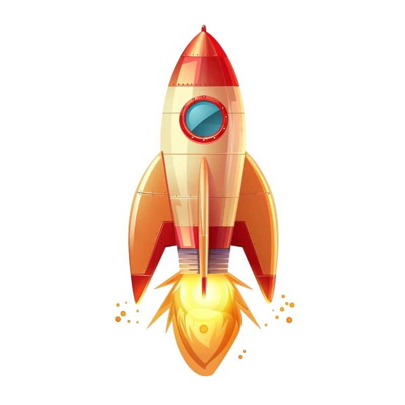 Retro rocket launches in two-dimensional illustration