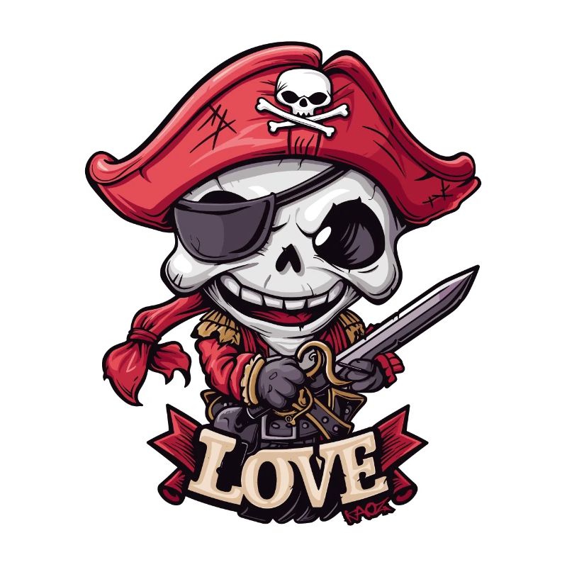 Chibi Cool and Funny Love Pirate Skeleton