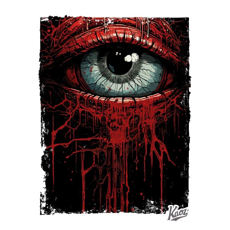 Sad eyes with dripping red paint
