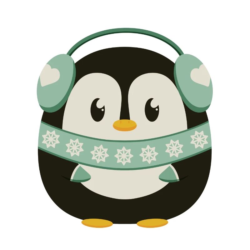 Pingouin mignon avec cache-oreilles en mode hiver
