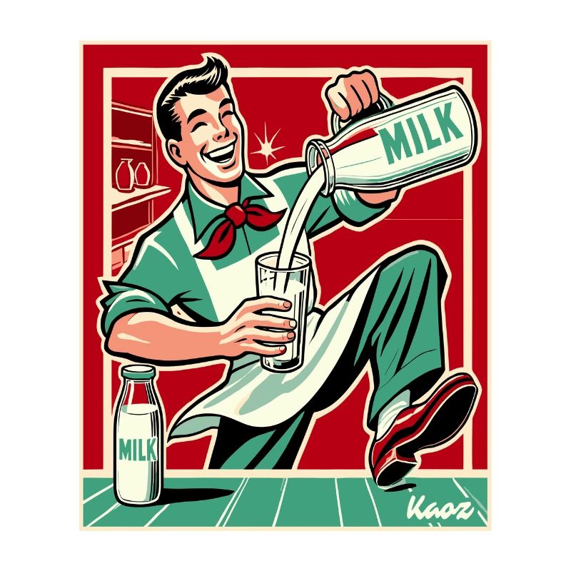 Retro Milchmann, glücklich Milch einschenken