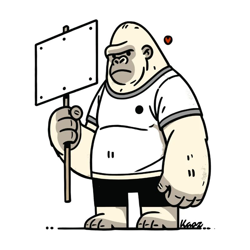 Gorilla with an empty sign: Your text here