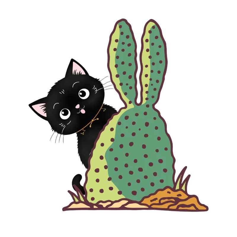 Chat qui se cache derrière un cactus