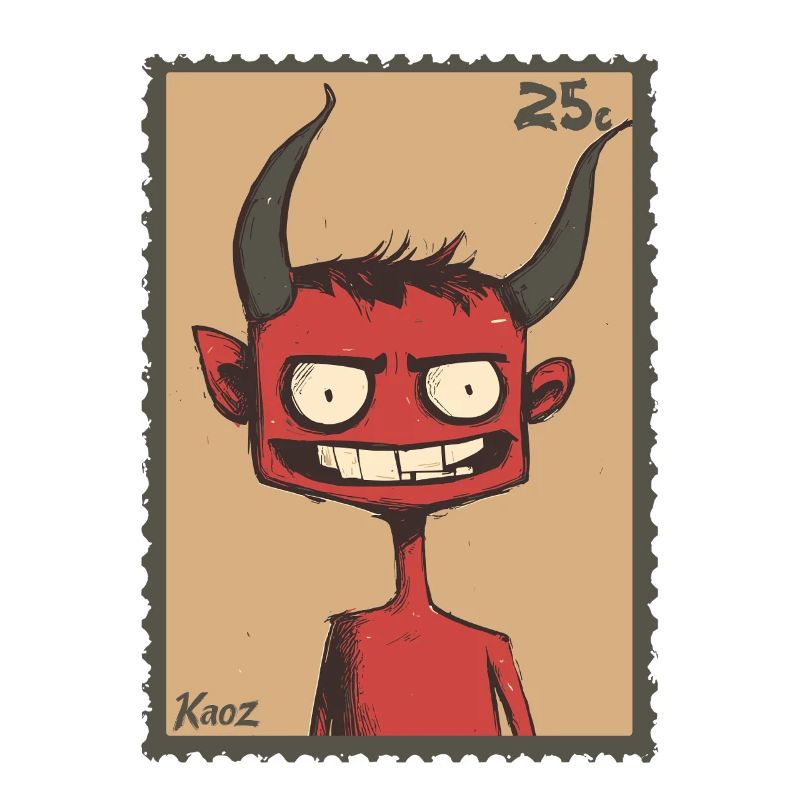 Grinning devil as a stamp