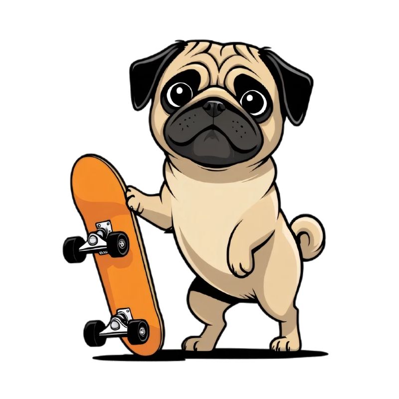 Pug mit Skateboard Illustration