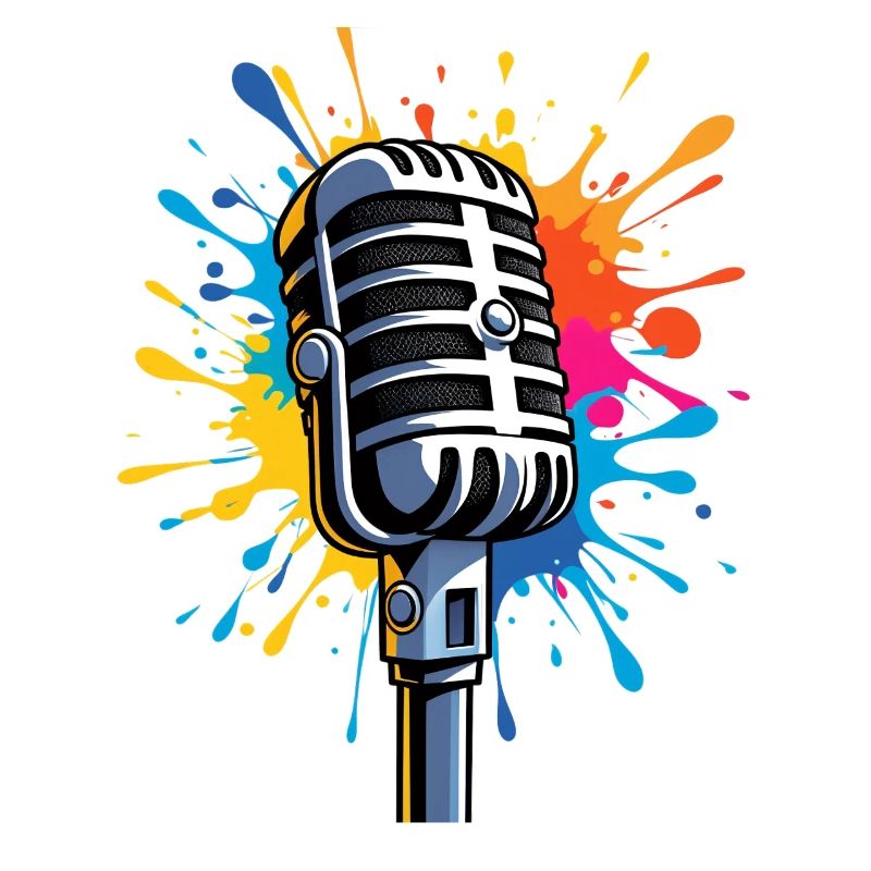 Impression artistique de microphone avec explosion de couleurs