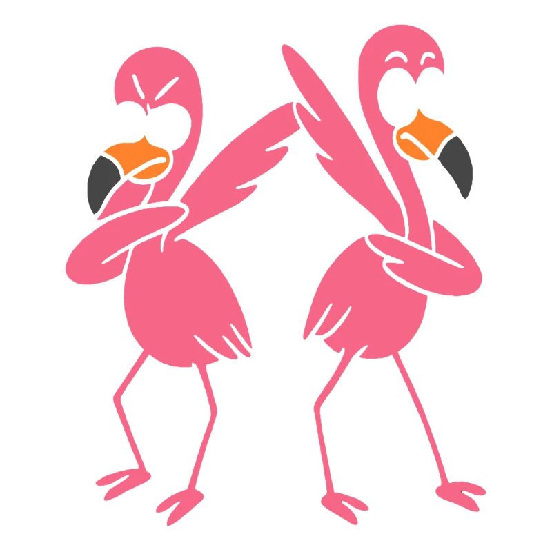 Two funny dancing flamingos, dabbing giraffes