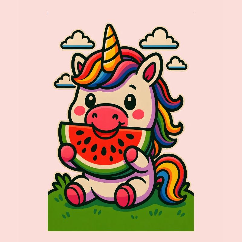Licorne arc-en-ciel mangeant de la pastèque