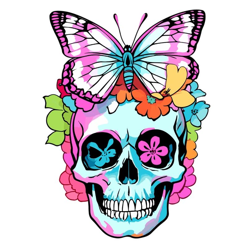 Crâne coloré avec papillon