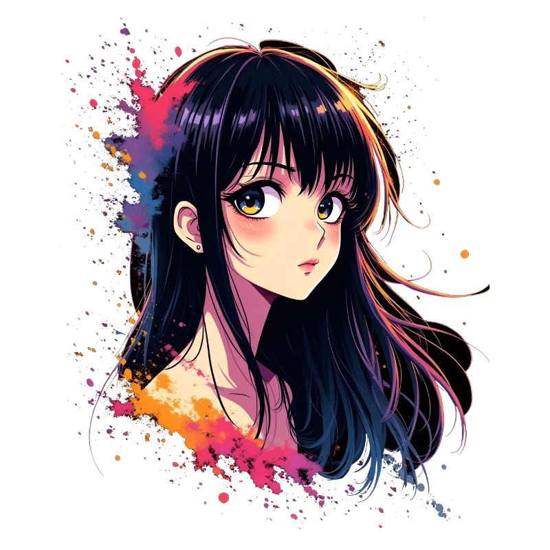 Fille d’anime avec explosion de couleurs