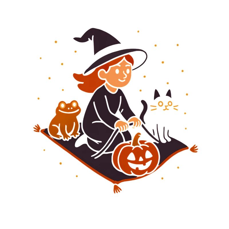Vol de citrouille avec sorcière et chat