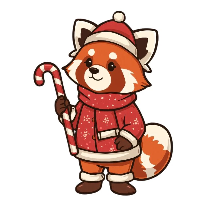 Winter panda with candy cane