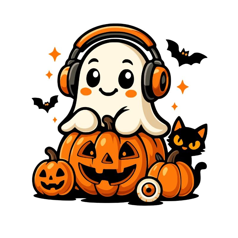 Cute Ghost and Pumpkins