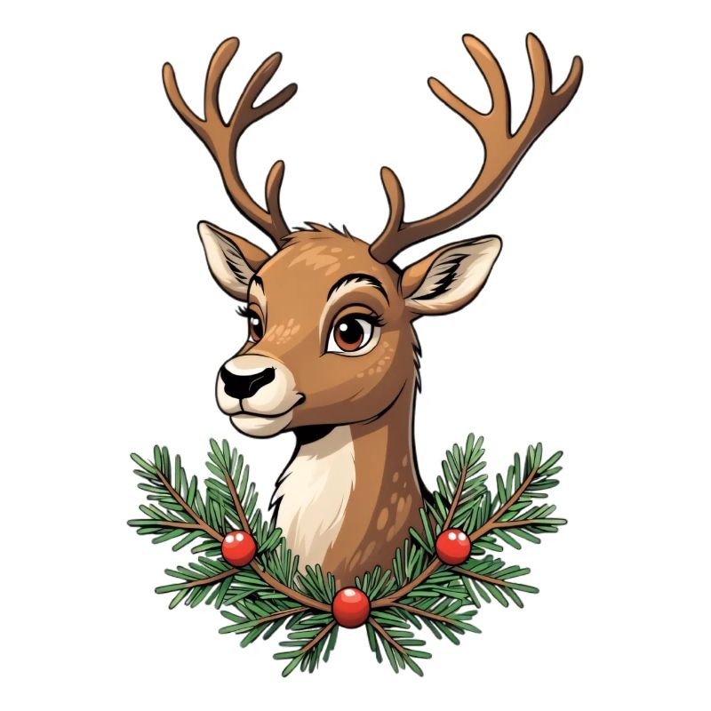 Hirschkopf mit Weihnachtskranz