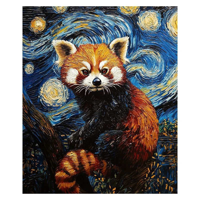 Red Panda Bear Van Gogh Style Starry Night