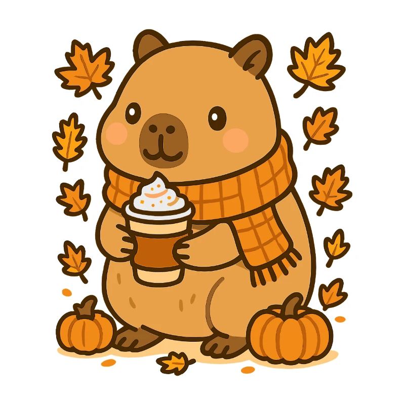 Capybara mit Pumpkin Latte – Cozy Herbstvibes